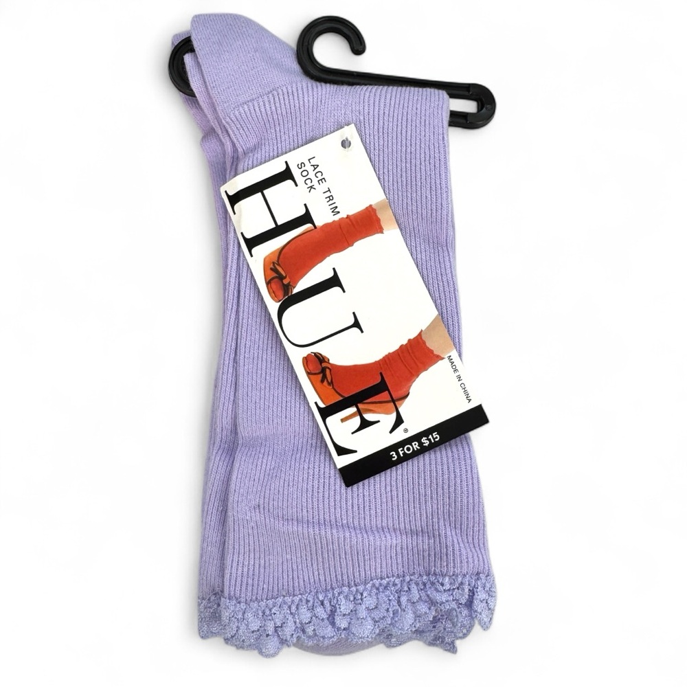 Hue Lace Trim Socks Light Purple Pale Lilac Womens One Size Fits Most